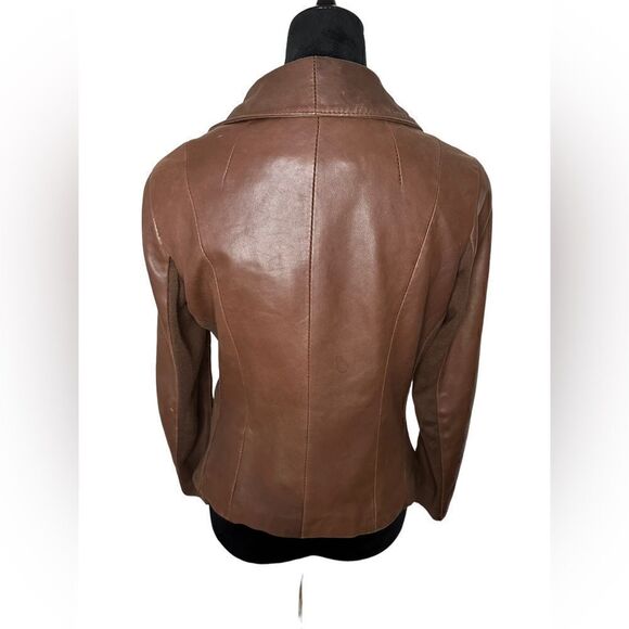 Tahari Lamb Leather Brown Moto Jacket sz M - Picture 3 of 15